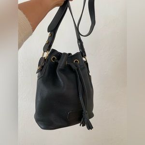 Vintage Dooney and Bourke Black Leather Drawstring Bucket Bag Purse Made in USA